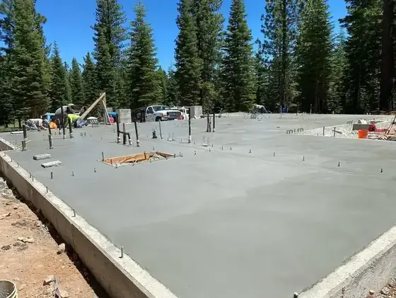 Freshly finished concrete slab